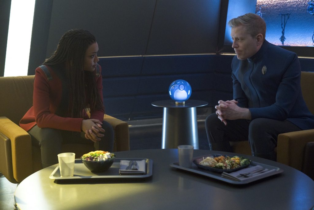 Pictured: Sonequa Martin Green as Burnham and Anthony Rapp as Stamets